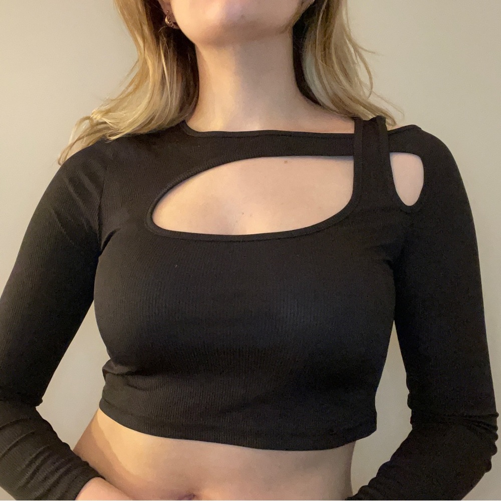 Shein Black Asymmetrical Cut Out Top